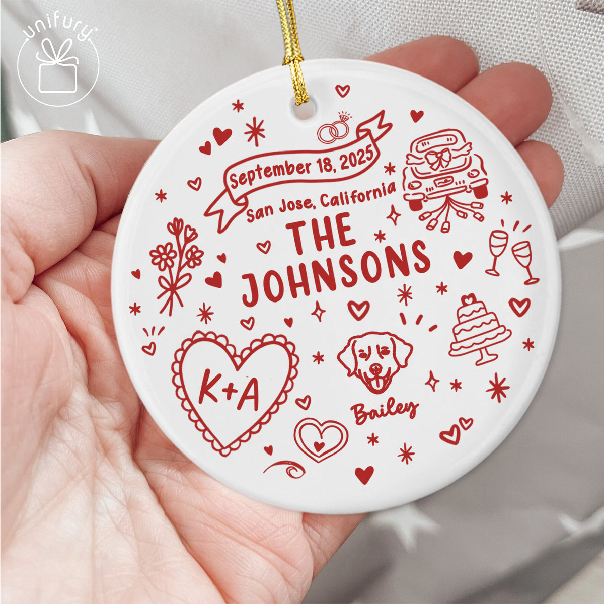Custom Married Ornament Circle Ceramic Ornament - Married Gifts - Wedding Gifts For Dog Cat Lovers