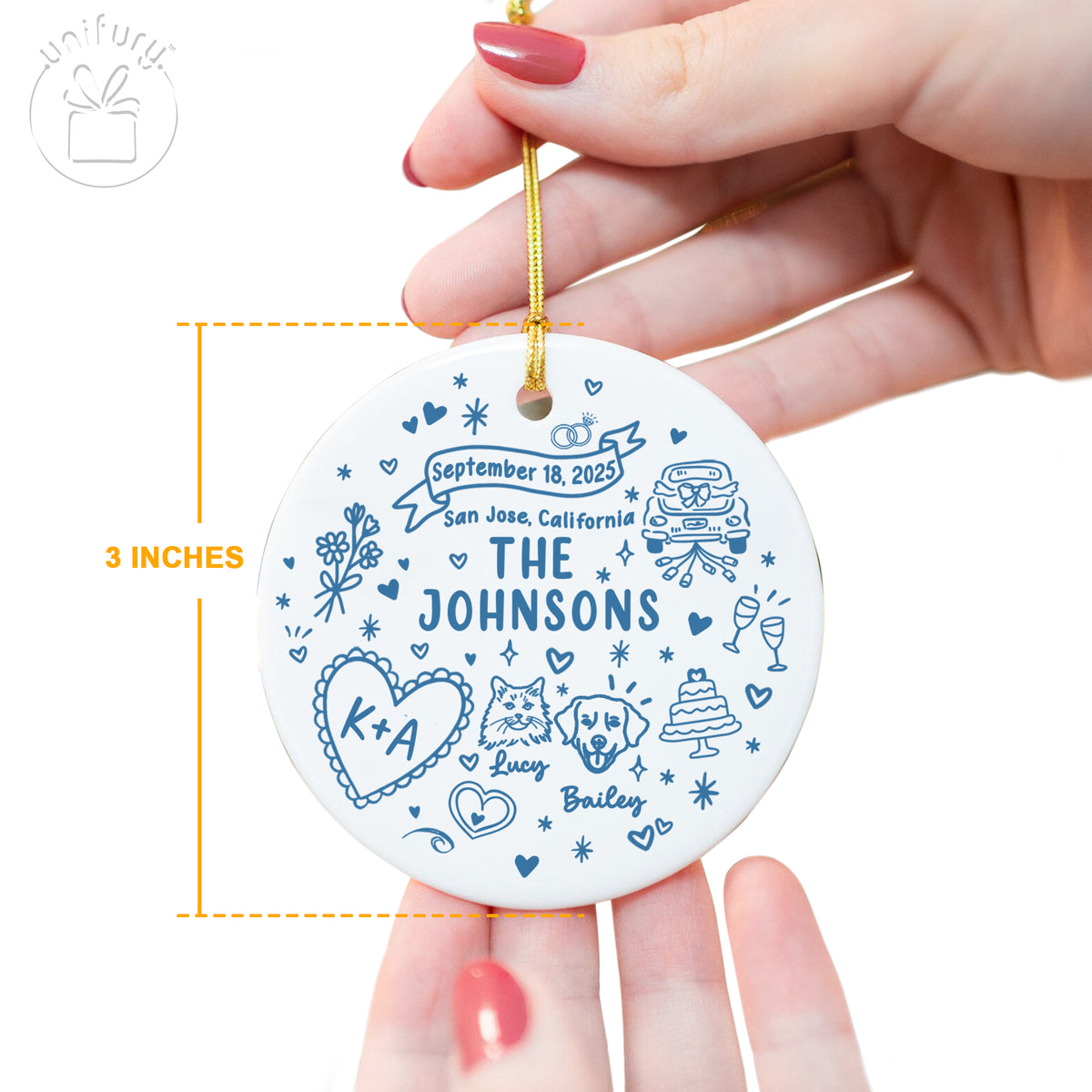 Custom Married Ornament Circle Ceramic Ornament - Married Gifts - Wedding Gifts For Dog Cat Lovers