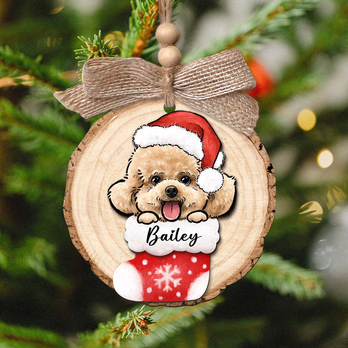 Custom Pet Portrait With Sock And Glove Wooden Ornament