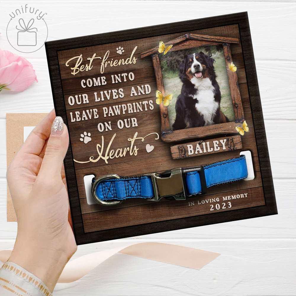 Pawprints On Our Hearts Personalized Memorial Wooden Pet Collar Frame