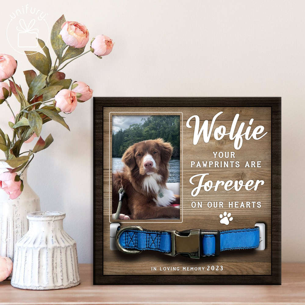 Forever On Our Hearts Personalized Memorial Wooden Pet Collar Frame