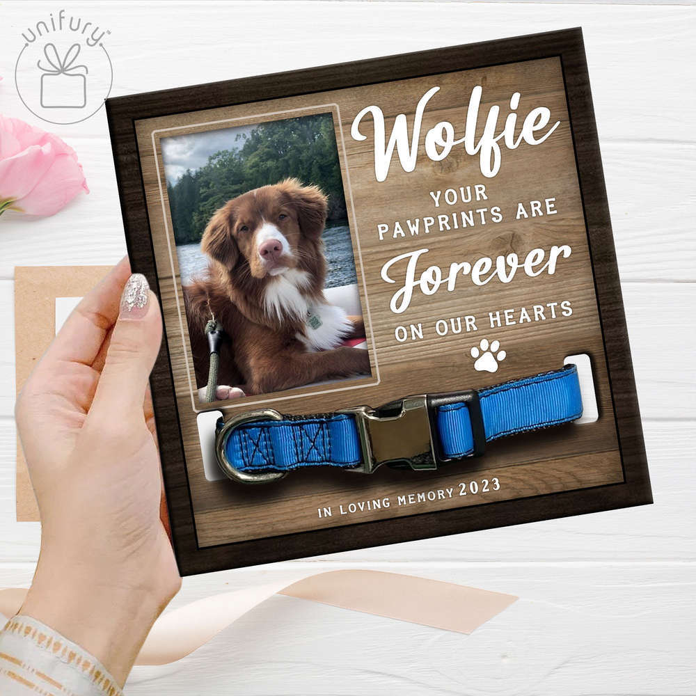Forever On Our Hearts Personalized Memorial Wooden Pet Collar Frame