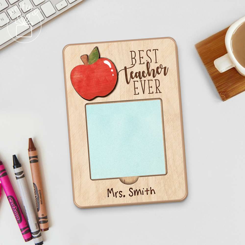 Personalized Best Teacher Ever Apple Sticky Note Holder, Custom Teacher Name Gift