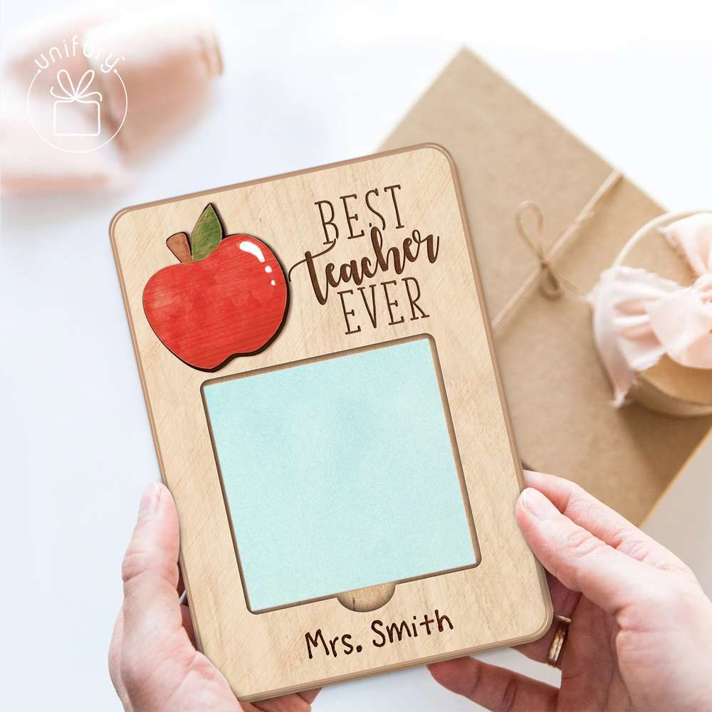 Personalized Best Teacher Ever Apple Sticky Note Holder, Custom Teacher Name Gift