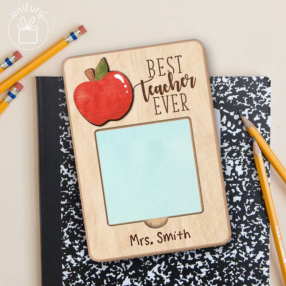 Personalized Best Teacher Ever Apple Sticky Note Holder, Custom Teacher Name Gift