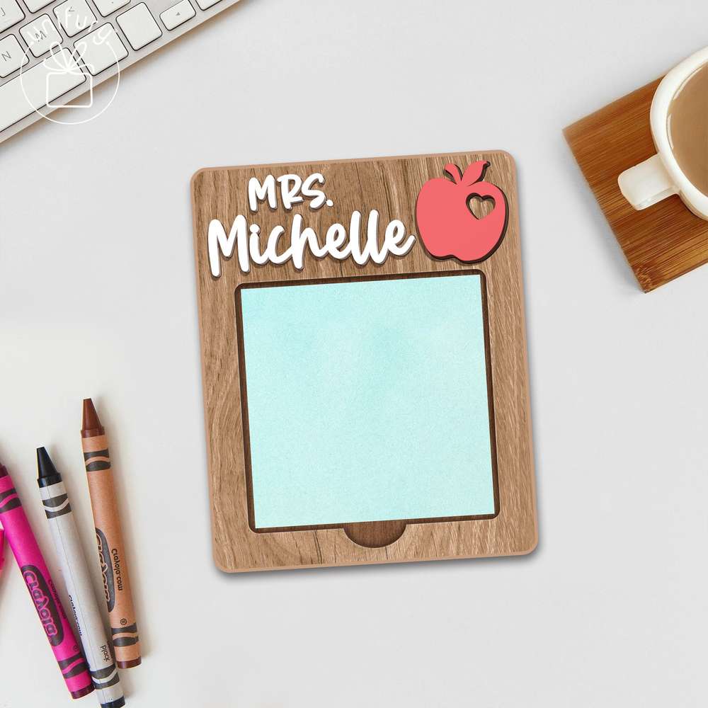 Personalized Teacher Apple Style Sticky Note Holder, Custom Teacher Name Gift