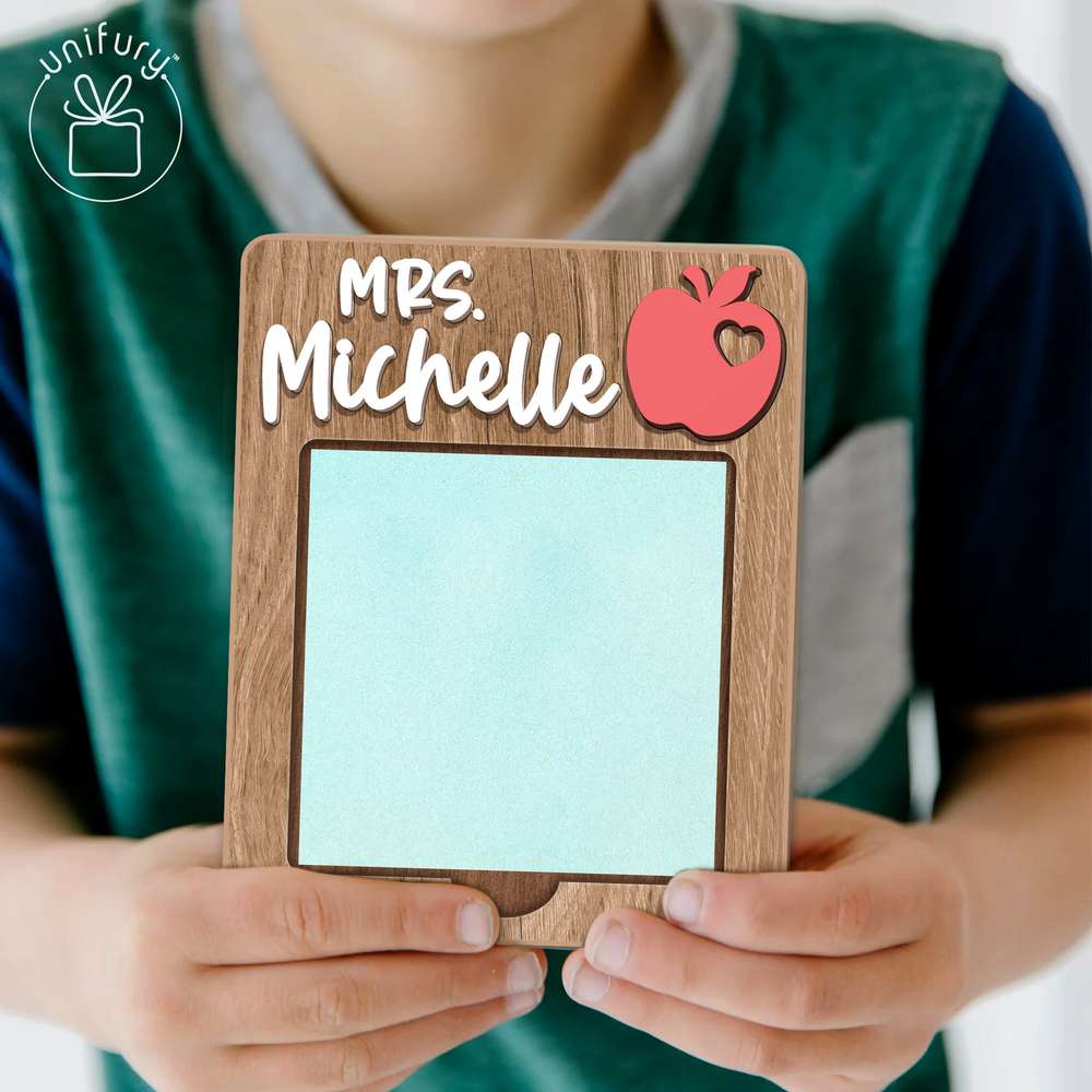 Personalized Teacher Apple Style Sticky Note Holder, Custom Teacher Name Gift