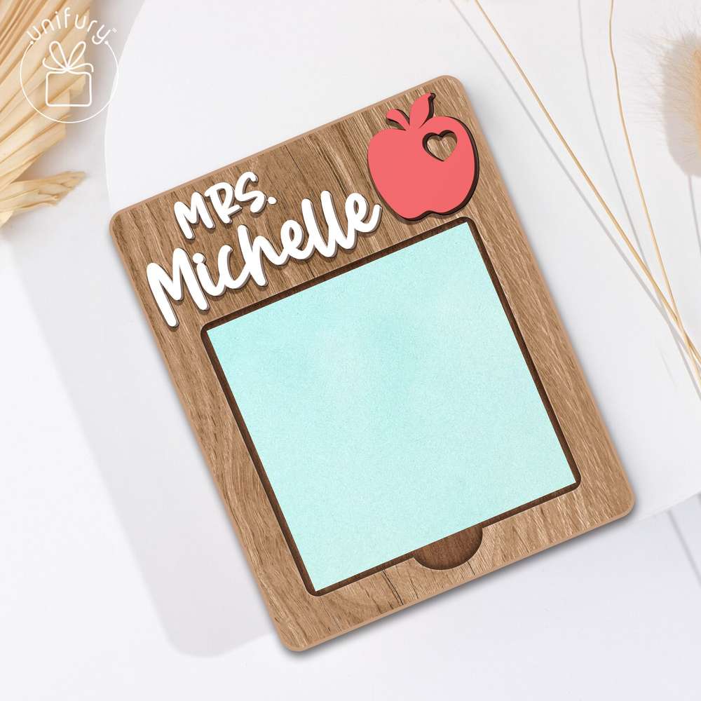 Personalized Teacher Apple Style Sticky Note Holder, Custom Teacher Name Gift