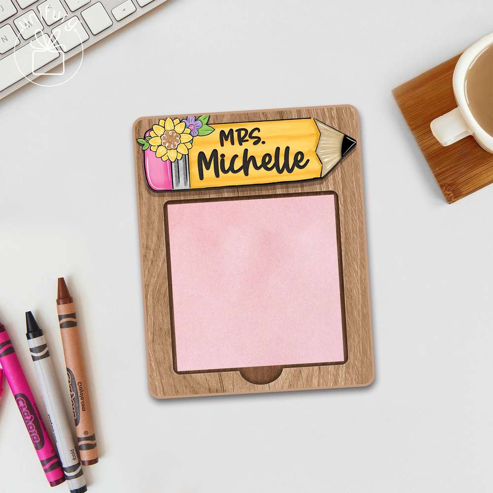 Personalized Teacher  Pencil Style Sticky Note Holder, Custom Teacher Name Gift