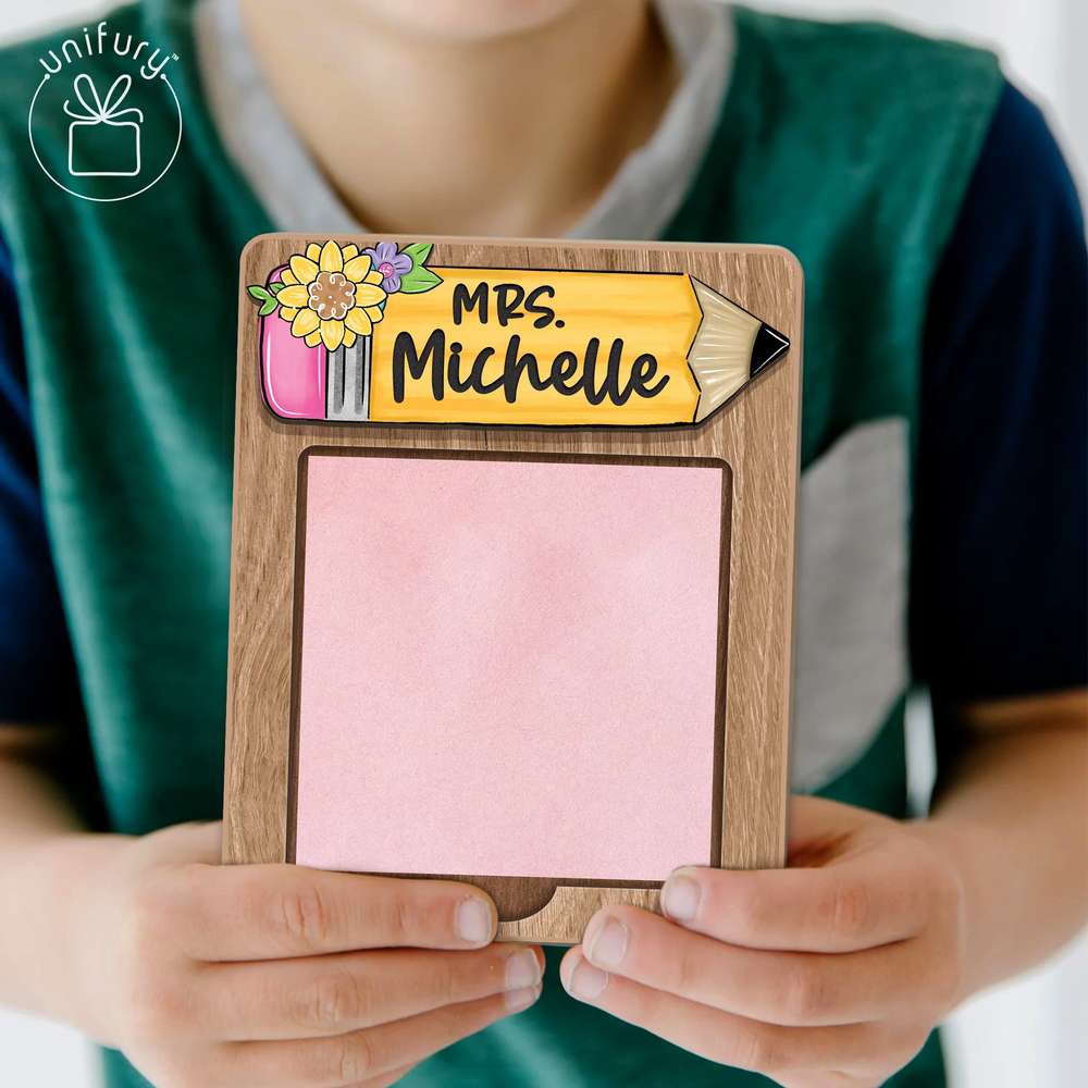 Personalized Teacher  Pencil Style Sticky Note Holder, Custom Teacher Name Gift