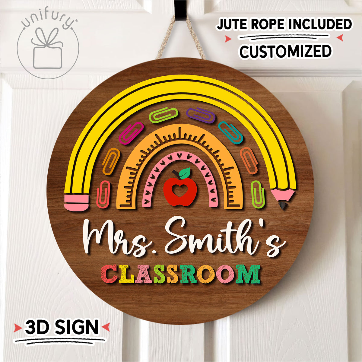 Personalized 3D Teacher Apple Style Door Sign, Custom Teacher Name Gift