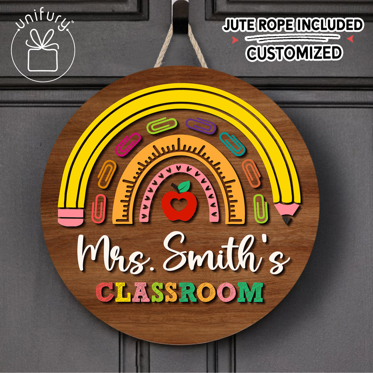 Personalized 3D Teacher Apple Style Door Sign, Custom Teacher Name Gift