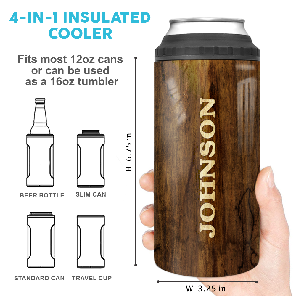 Personalized Dad 4-in-1 Can Cooler - 12oz Insulated Stainless Steel Can Coozie - Birthday Gifts Father&#39;s Day - I Like Big Bucks - Dark Brown