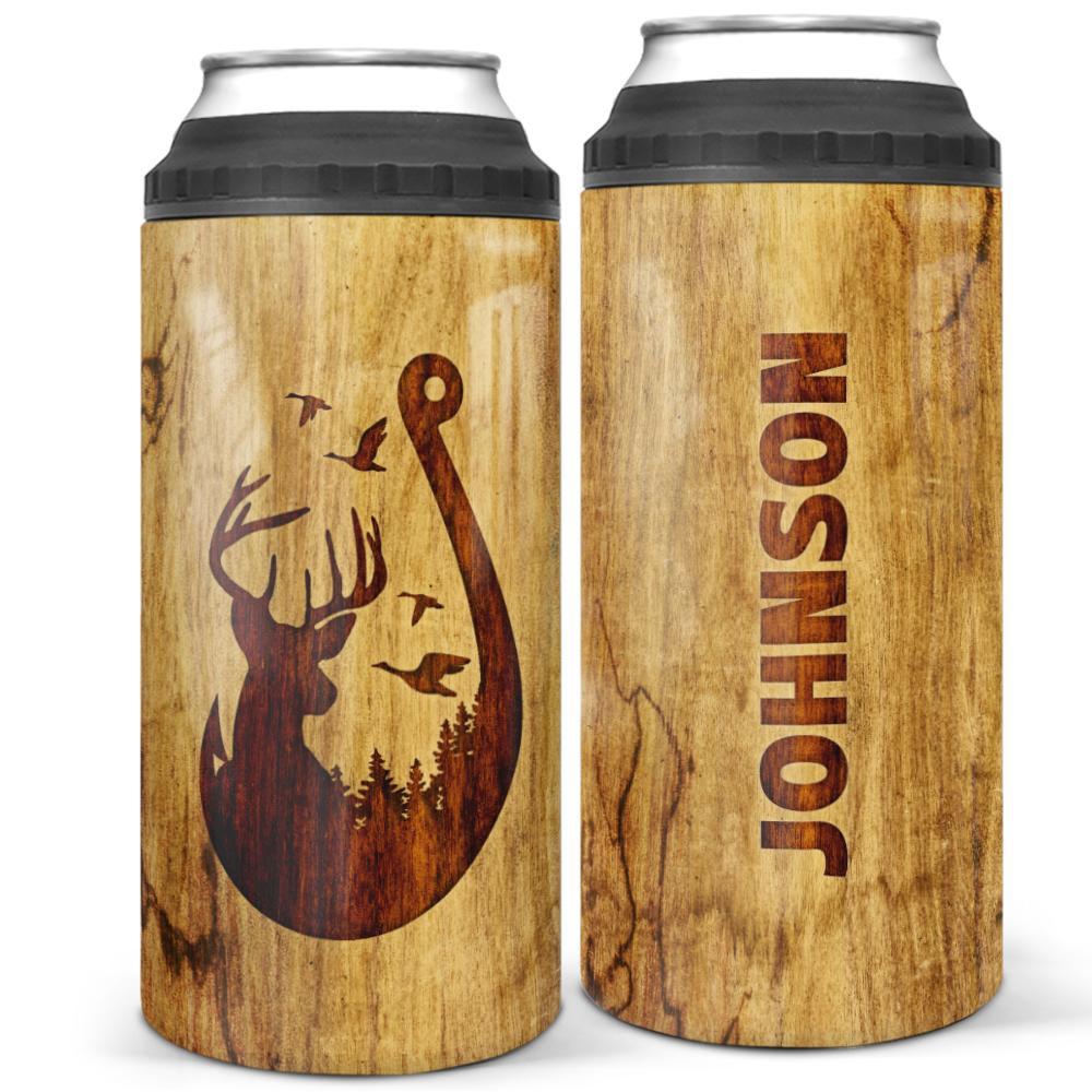 Personalized Dad Can Cooler - Hunting And Fishing - Light Brown - Unifury