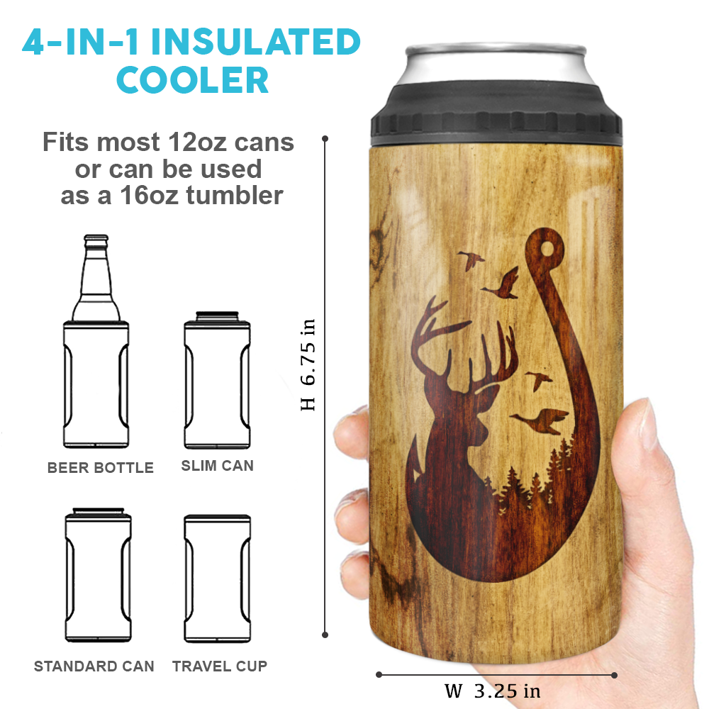 Personalized Dad Can Cooler - Hunting And Fishing - Light Brown - Unifury