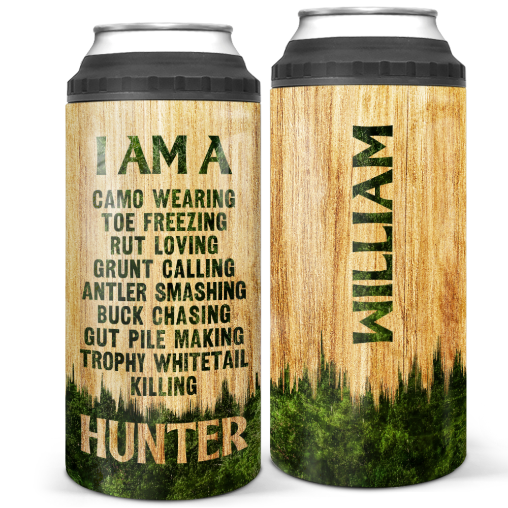 Personalized Dad 4-in-1 Can Cooler - 12oz Insulated Stainless Steel Can Coozie - Birthday Gifts Father&#39;s Day Gifts - I Am A Hunter