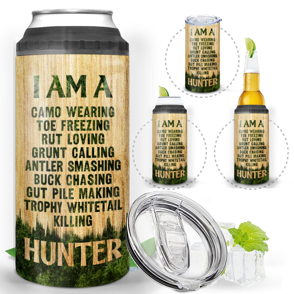 Personalized Dad 4-in-1 Can Cooler - 12oz Insulated Stainless Steel Can Coozie - Birthday Gifts Father&#39;s Day Gifts - I Am A Hunter