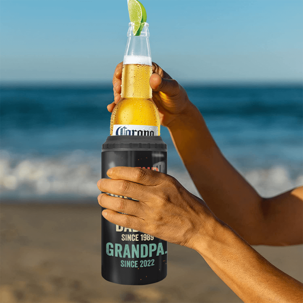 Personalized Grandpa Can Cooler - 12oz Insulated Stainless Steel Can Coozie - Fathers Day Present For Grandpa Legend