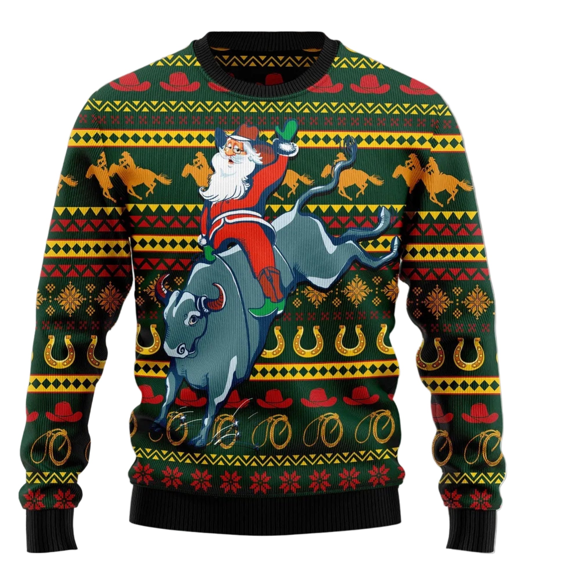 Cowboy Santa Claus Ugly Christmas Sweater, Western Santa Holiday Pullover, Holiday Gatherings and Family Photos