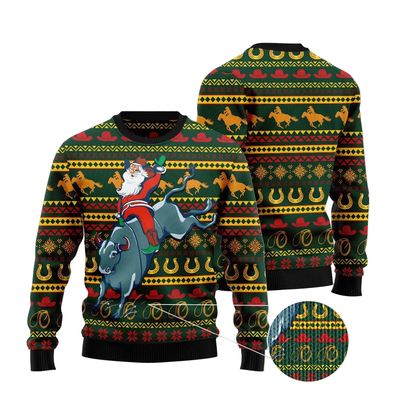 Cowboy Santa Claus Ugly Christmas Sweater, Western Santa Holiday Pullover, Holiday Gatherings and Family Photos