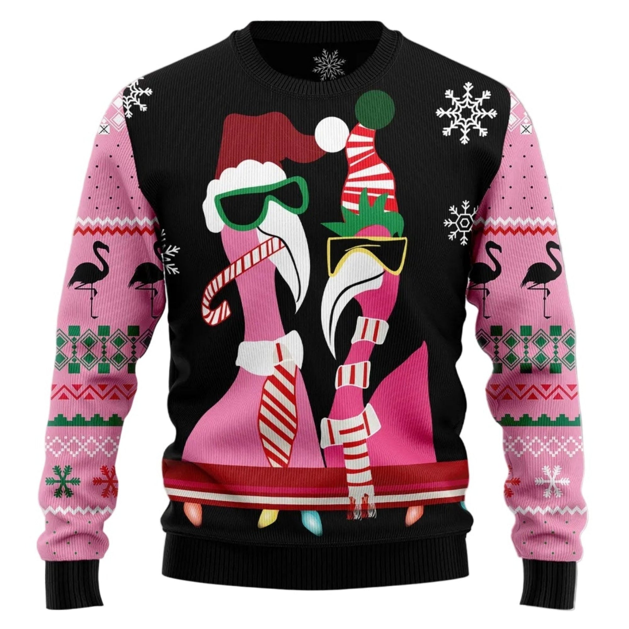 Candy Cane Flamingo Ugly Christmas Sweater, Funny Flamingo Christmas Sweater for Women, Tropical Holiday Gift for Christmas Lovers