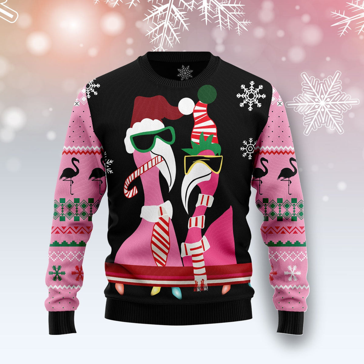 Candy Cane Flamingo Ugly Christmas Sweater, Funny Flamingo Christmas Sweater for Women, Tropical Holiday Gift for Christmas Lovers