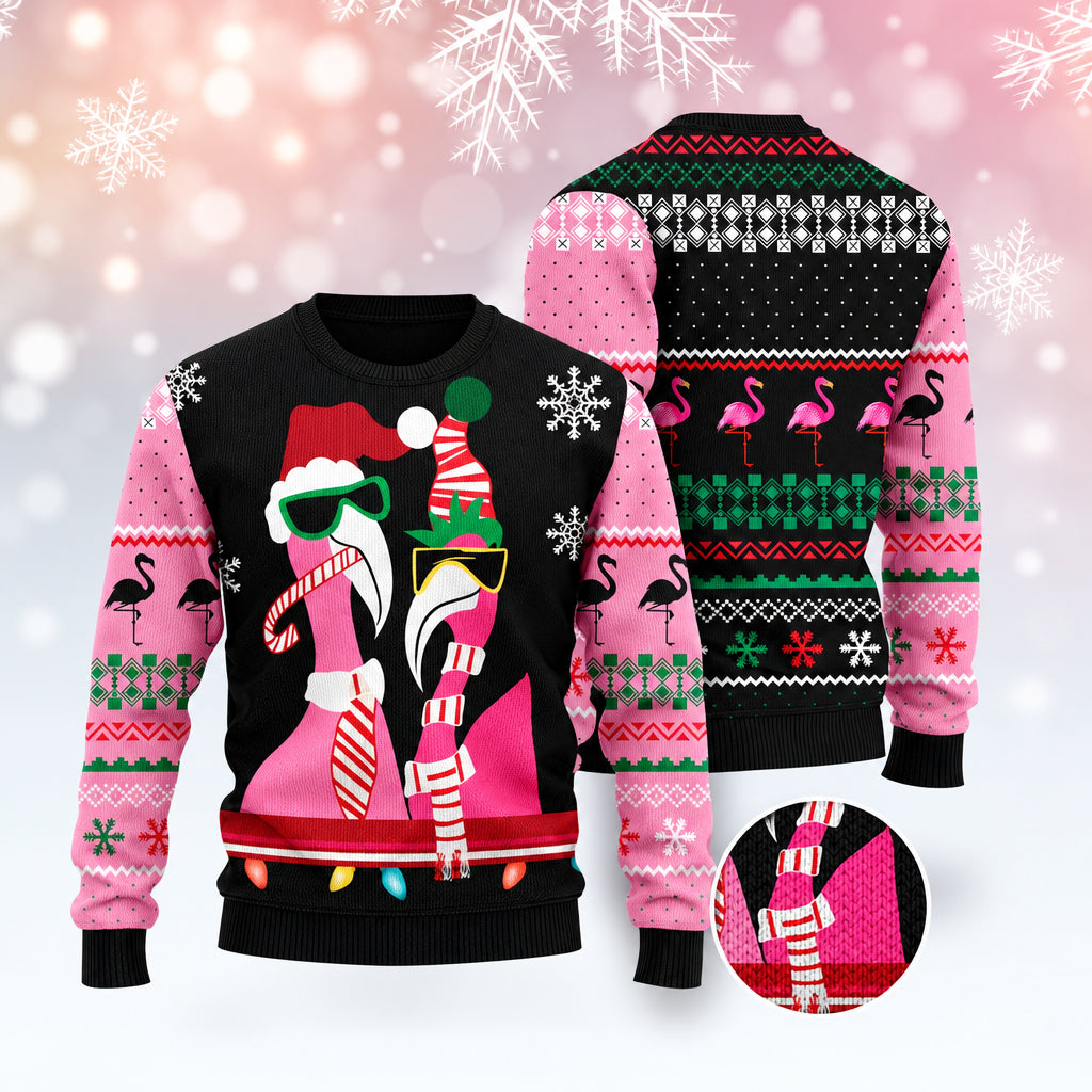 Candy Cane Flamingo Ugly Christmas Sweater, Funny Flamingo Christmas Sweater for Women, Tropical Holiday Gift for Christmas Lovers