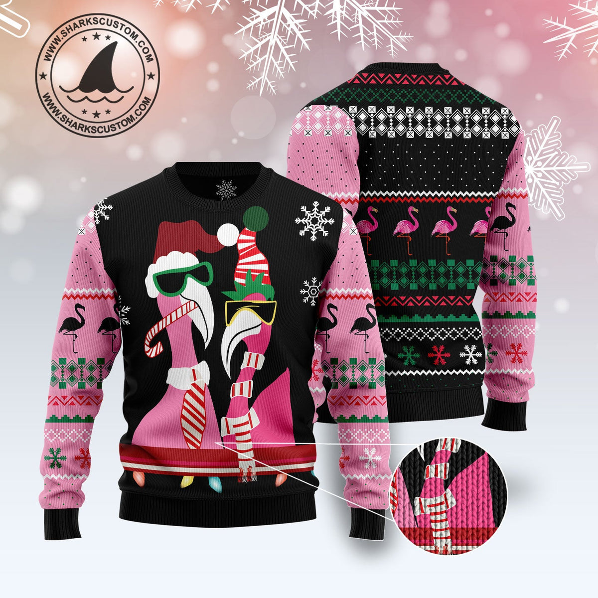 Candy Cane Flamingo Ugly Christmas Sweater, Funny Flamingo Christmas Sweater for Women, Tropical Holiday Gift for Christmas Lovers