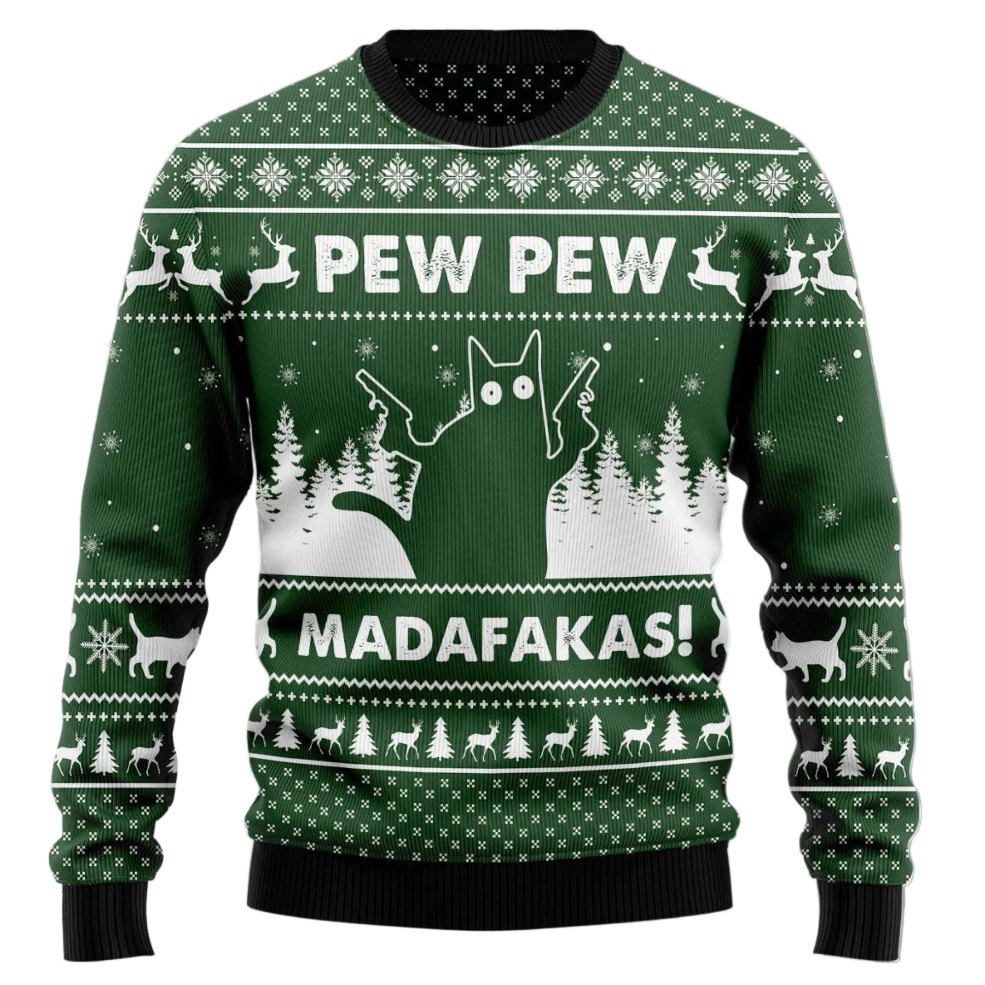 Cat Pew Pew Madafakas Ugly Christmas Sweater for Men and Women, Holiday Party Outfit, Xmas Gift for Cat Lovers