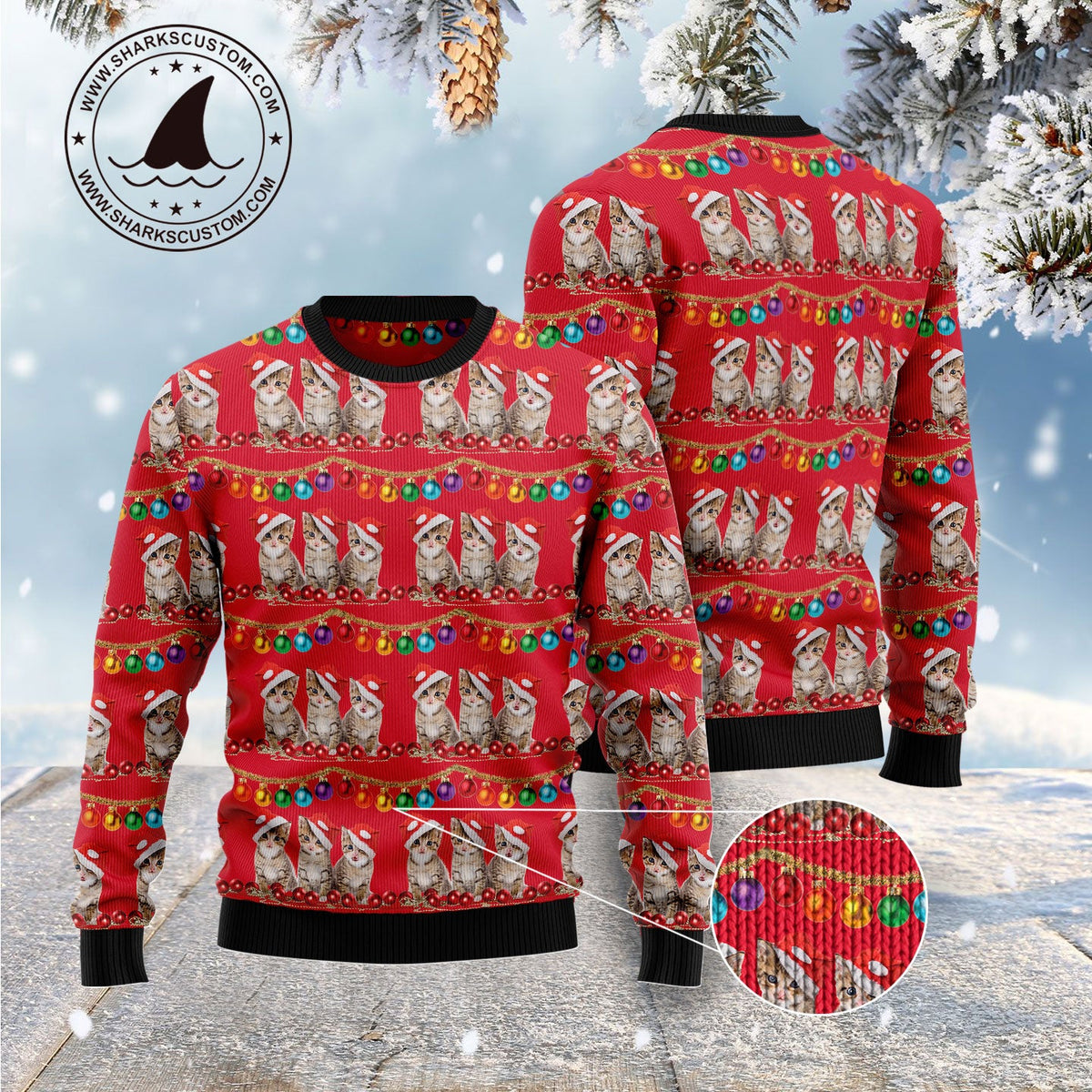 Cat Themed Kitten Ugly Christmas Sweater | Holiday Gift for Cat Lovers | Plus Size Party Outfit for Cat Lovers