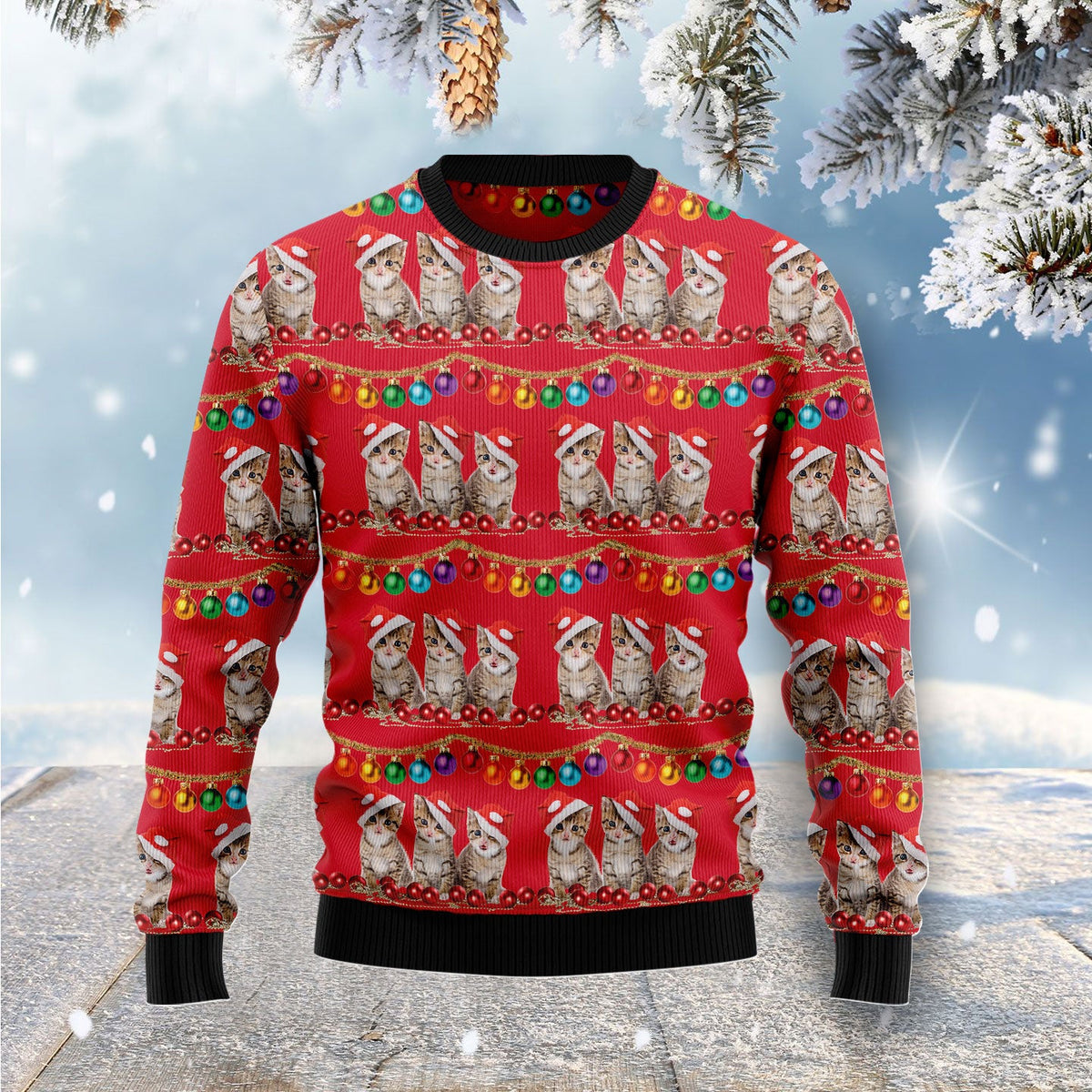 Cat Themed Kitten Ugly Christmas Sweater | Holiday Gift for Cat Lovers | Plus Size Party Outfit for Cat Lovers