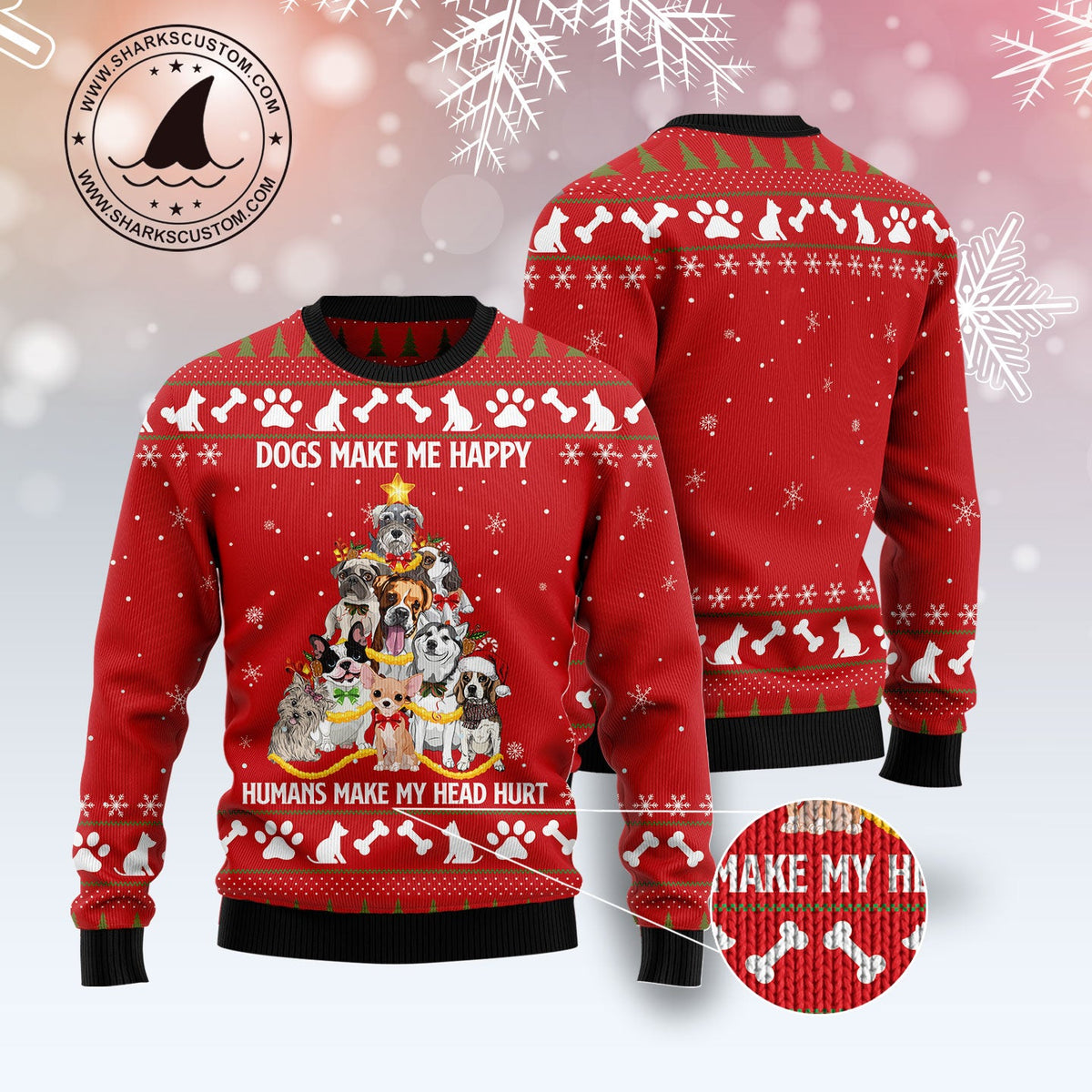 Dogs Make Me Happy Ugly Christmas Sweater | Holiday Gift for Dog Lovers | Plus Size Party Outfit for Dog Lovers