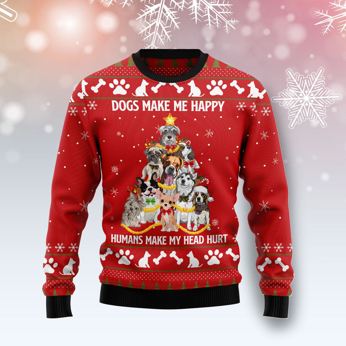 Dogs Make Me Happy Ugly Christmas Sweater | Holiday Gift for Dog Lovers | Plus Size Party Outfit for Dog Lovers