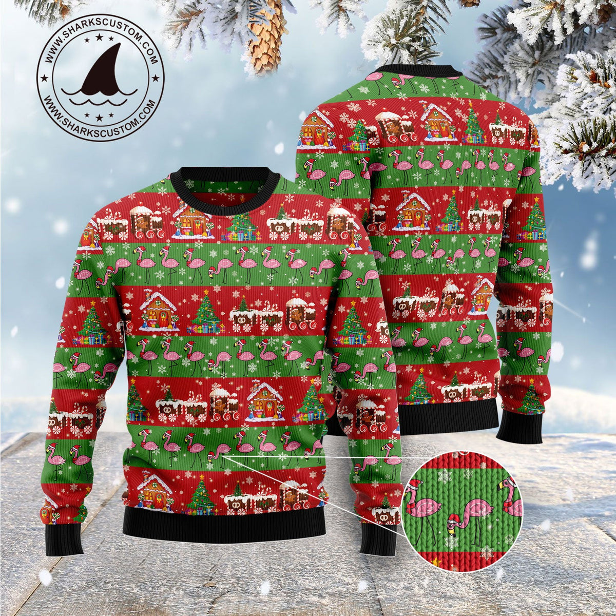Flamingo Snow Ugly Christmas Sweater | Holiday Gift for Flamingo Lovers | Festive Party Top for Flamingo Lovers