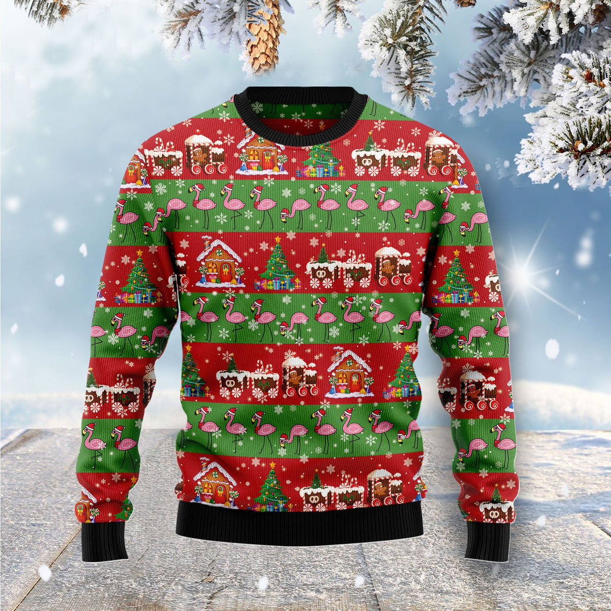 Flamingo Snow Ugly Christmas Sweater | Holiday Gift for Flamingo Lovers | Festive Party Top for Flamingo Lovers