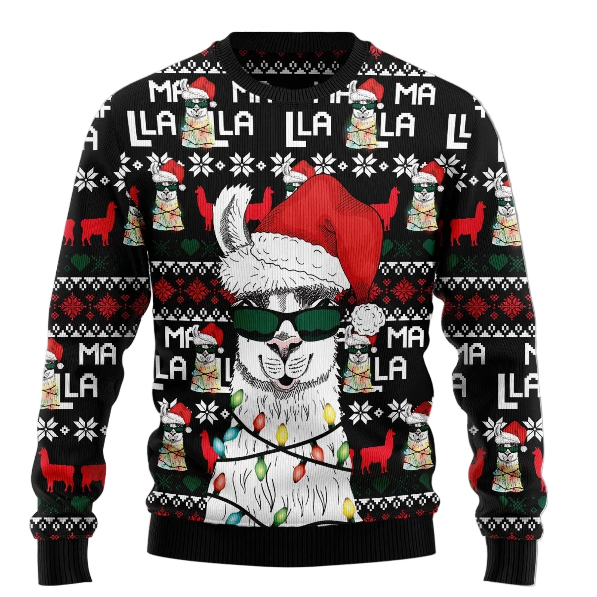 Funny Llama Christmas Light Ugly Christmas Sweater for Men and Women, Funny Holiday Party Outfit, Festive Christmas Gift