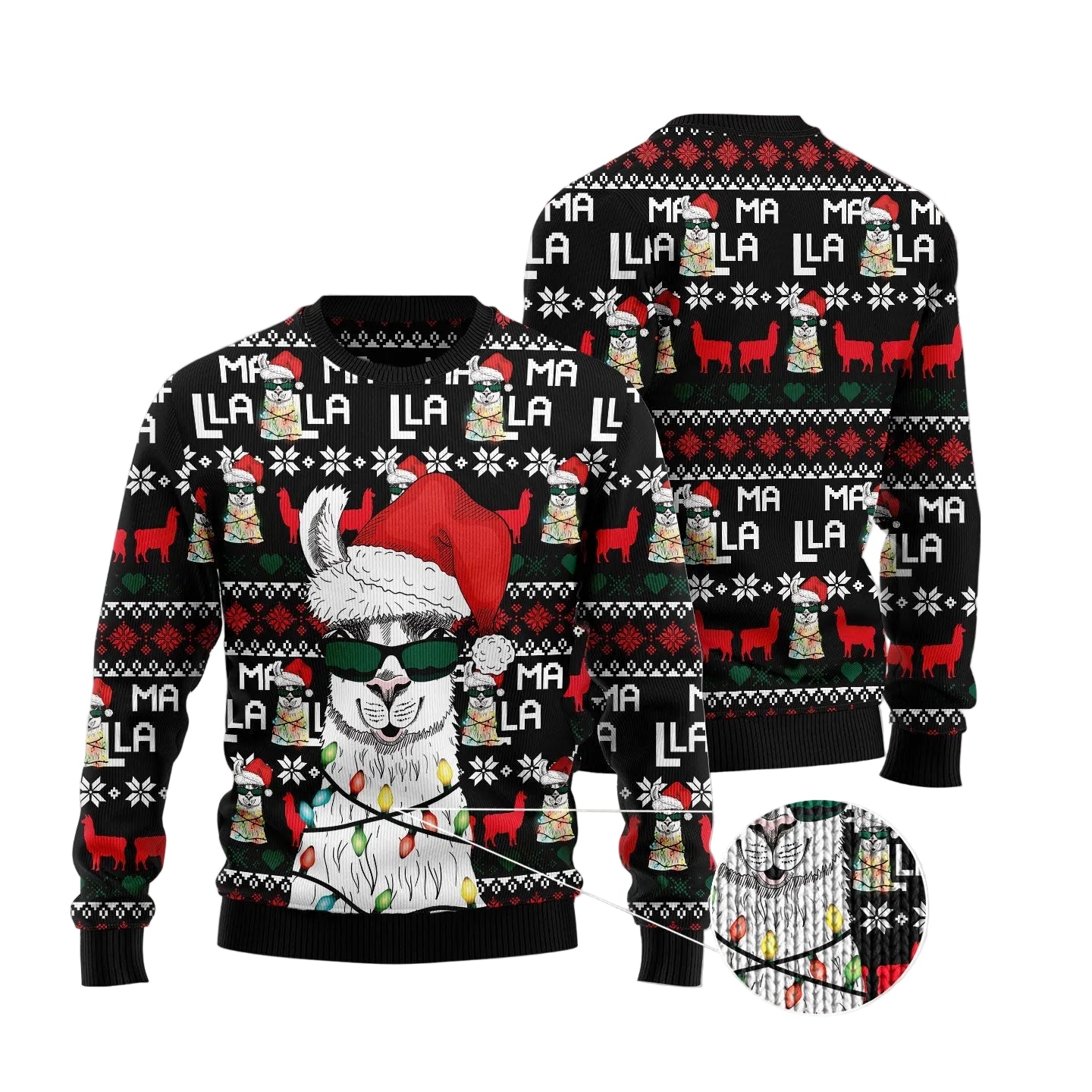 Funny Llama Christmas Light Ugly Christmas Sweater for Men and Women, Funny Holiday Party Outfit, Festive Christmas Gift