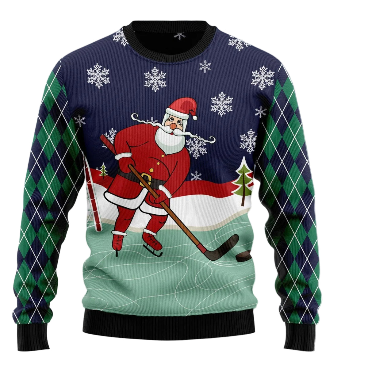 Hockey Santa Claus Ugly Christmas Sweater, Unisex Holiday Party Outfit, Funny Gift for Hockey Players and Fans