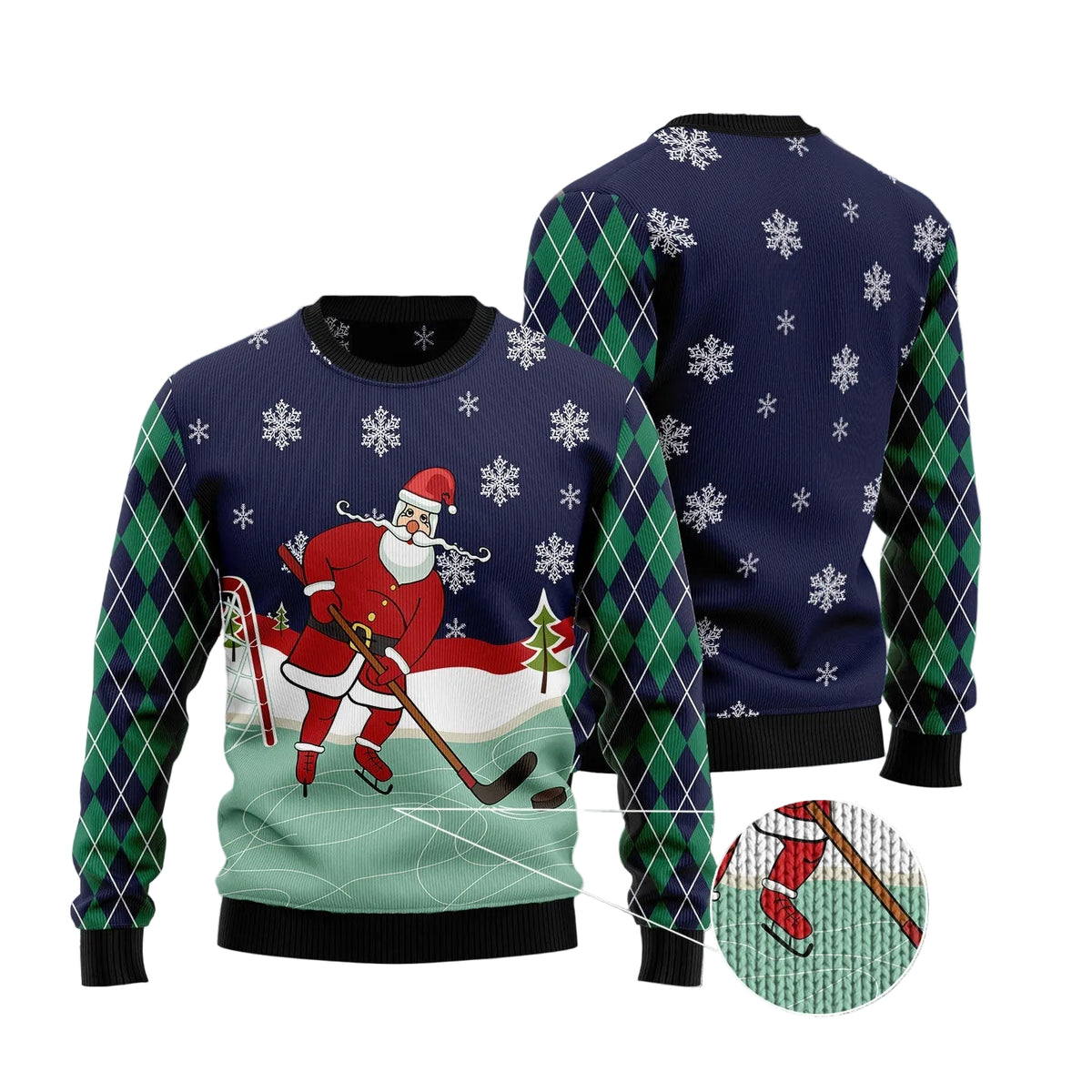 Hockey Santa Claus Ugly Christmas Sweater, Unisex Holiday Party Outfit, Funny Gift for Hockey Players and Fans
