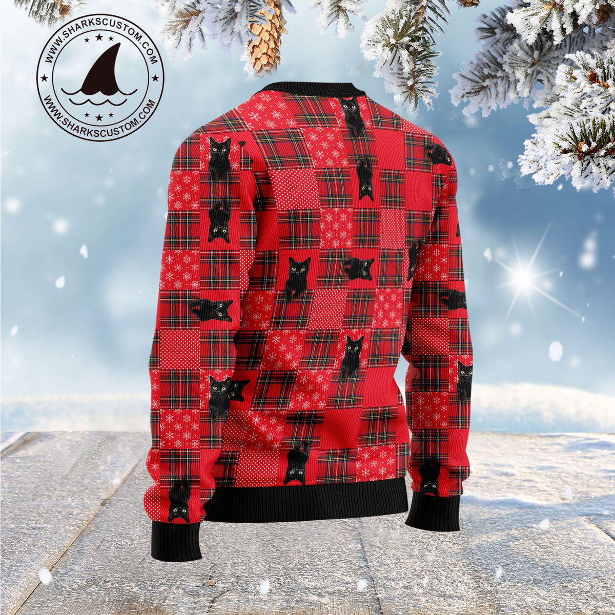 Lovely Black Cat Ugly Christmas Sweater | All-Over Print for Cat Lovers | Plus Size Party Outfit for Cat Lovers
