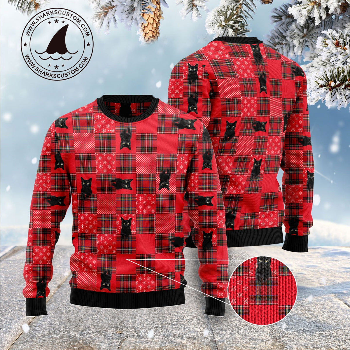 Lovely Black Cat Ugly Christmas Sweater | All-Over Print for Cat Lovers | Plus Size Party Outfit for Cat Lovers