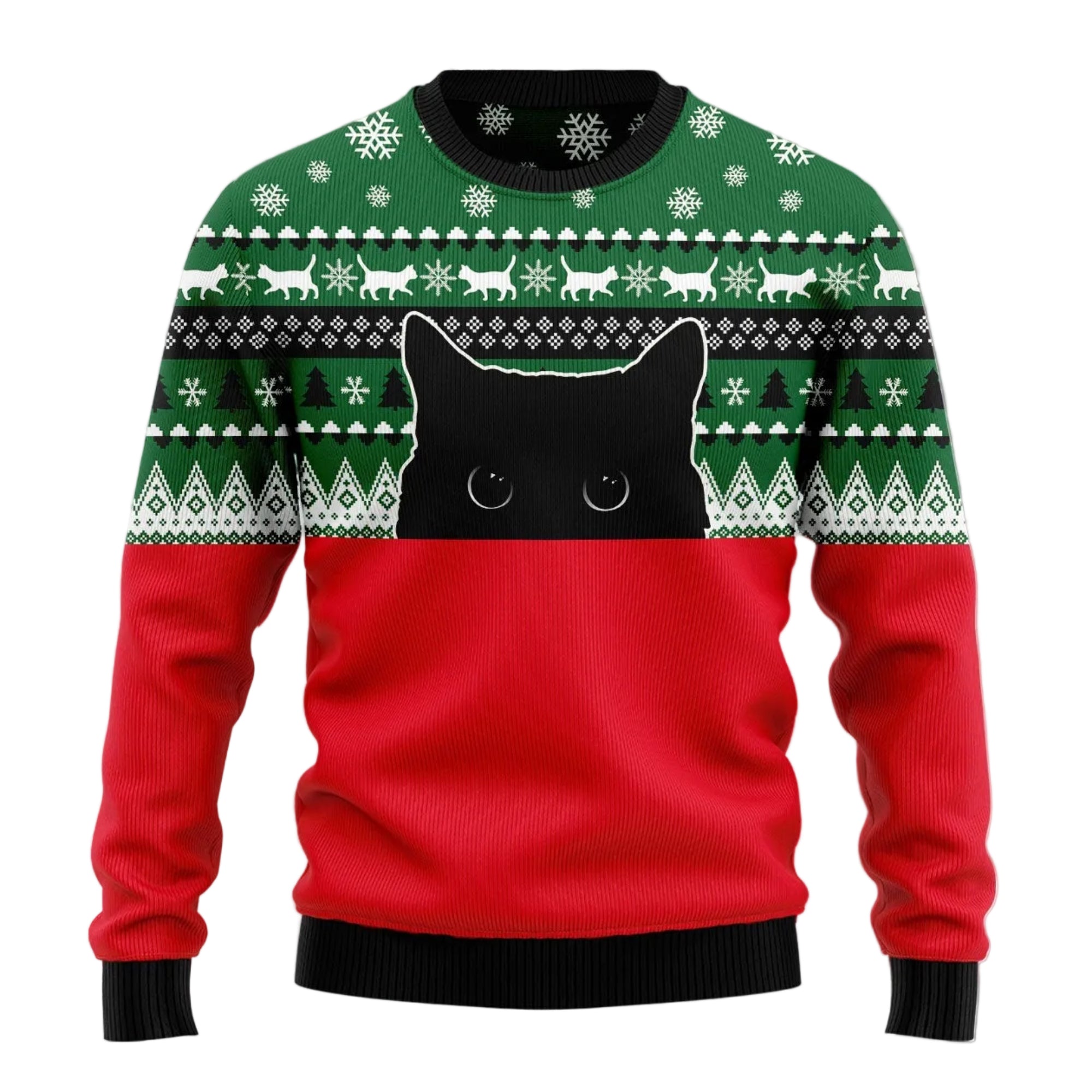 Meow Meow Black Cat Ugly Christmas Sweater, Funny Cat Lover Holiday Party Outfit, Christmas Gift for Cat Mom and Dad