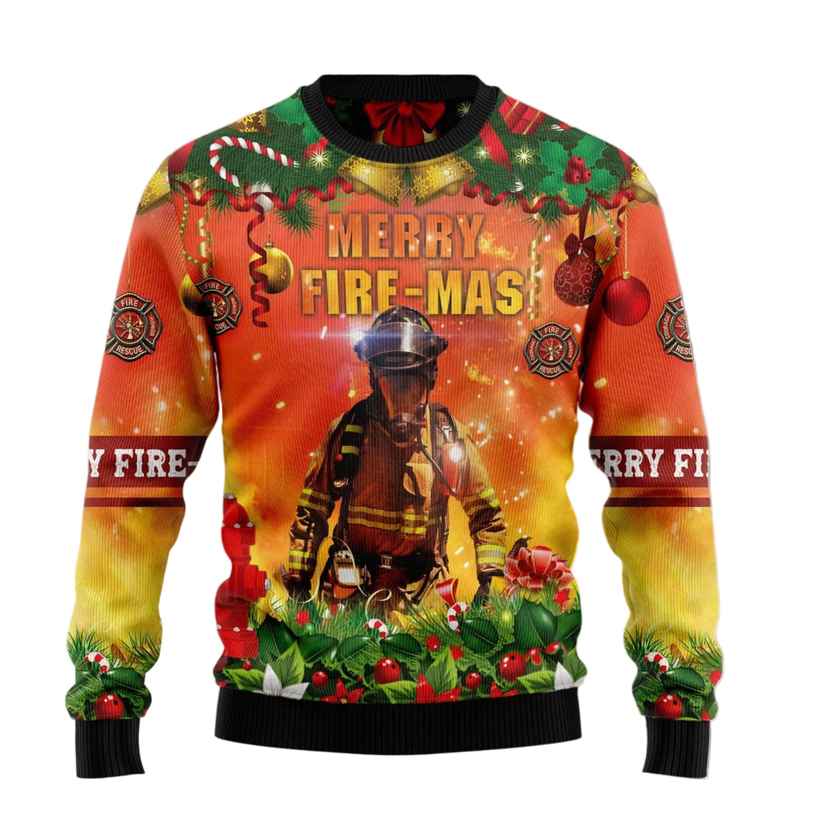 Merry Fire Mas Firefighter Ugly Christmas Sweater, Holiday Party Pullover for Men and Women, Gift for Firefighters