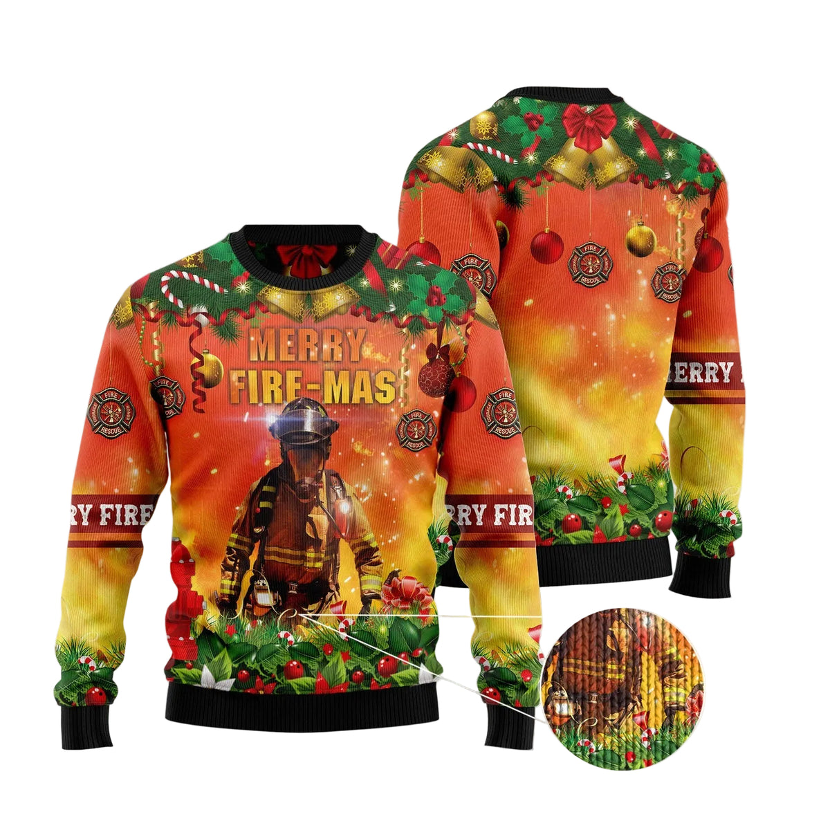 Merry Fire Mas Firefighter Ugly Christmas Sweater, Holiday Party Pullover for Men and Women, Gift for Firefighters