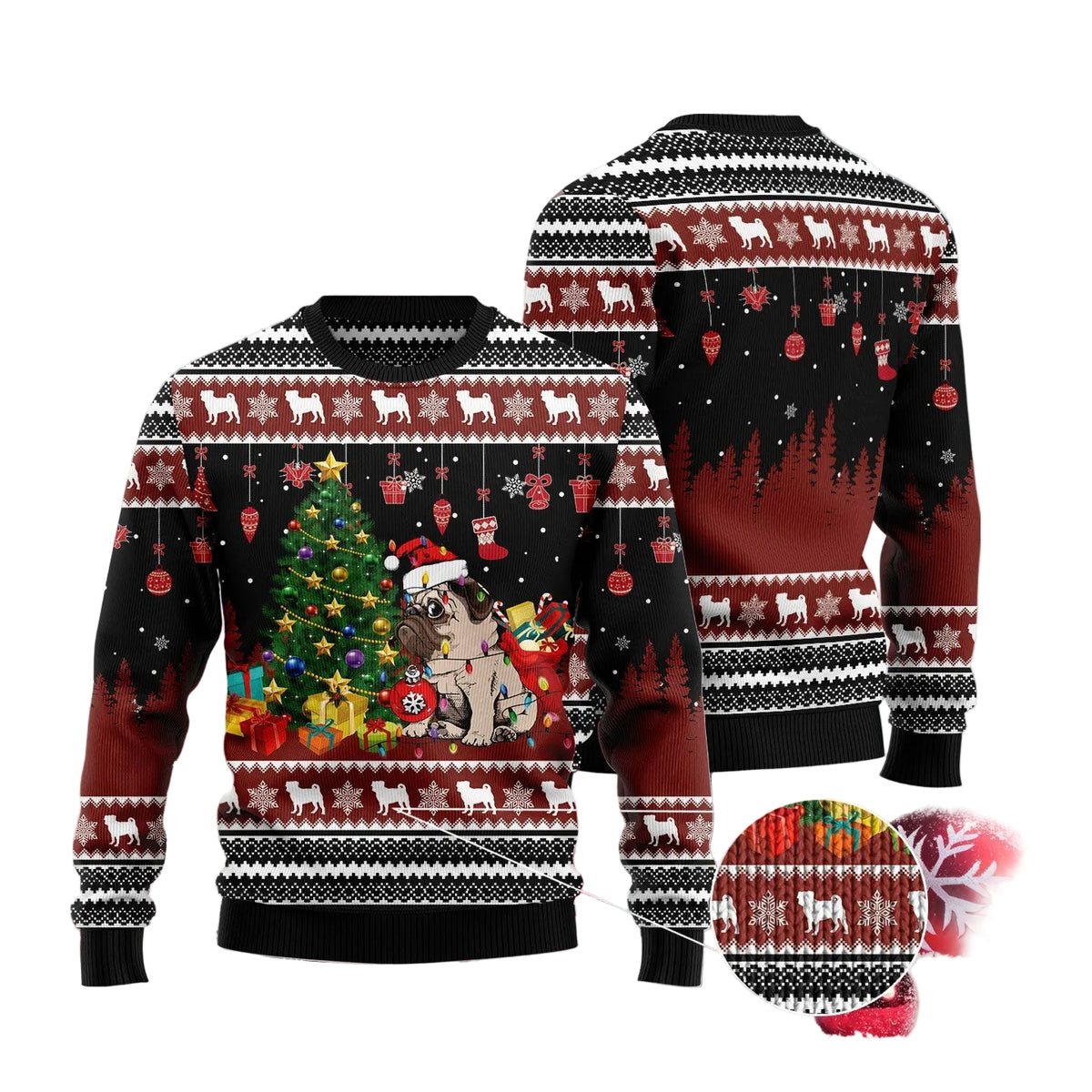 Pug Merry Christmas Ugly Christmas Sweater, Cute Pug Dog Merry Christmas Print, Holiday Party Pullover for Adults