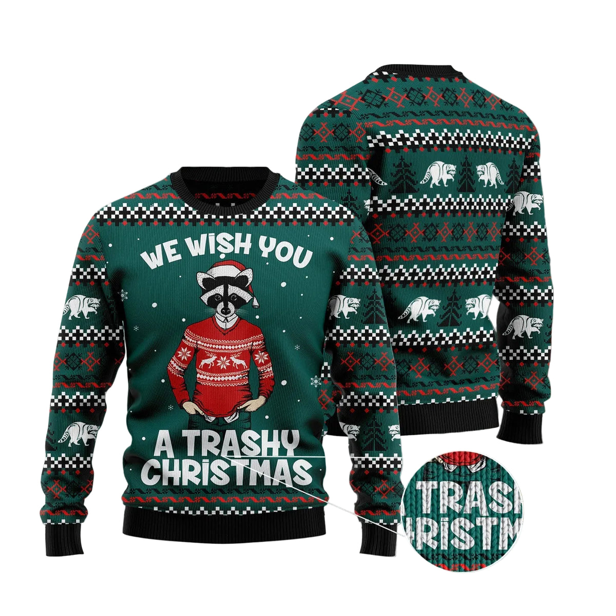 Raccoon A Trashy Christmas Ugly Christmas Sweater | Unisex Holiday Party Outfit | Gift for Men, Women & Friends