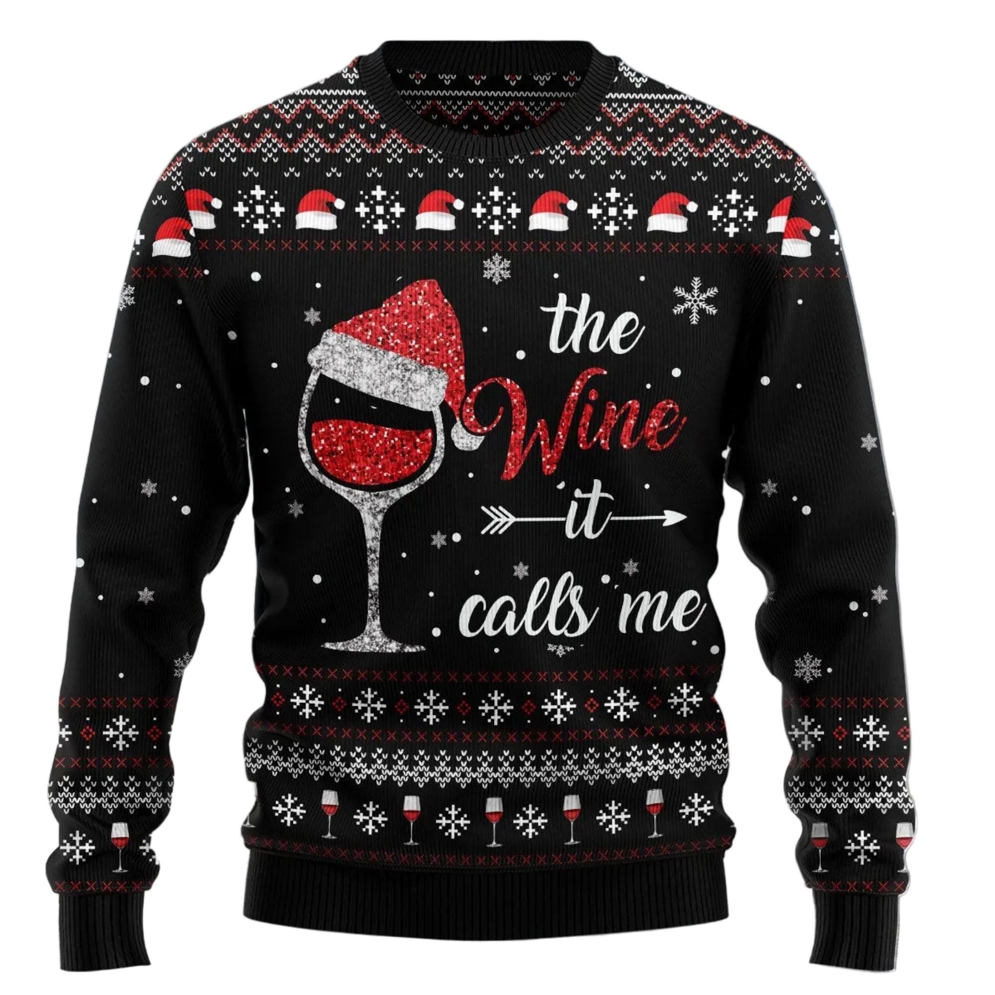 Red Wine It Calls Me Ugly Christmas Sweater, Funny Wine Lover Holiday Pullover, Christmas Gatherings and Parties