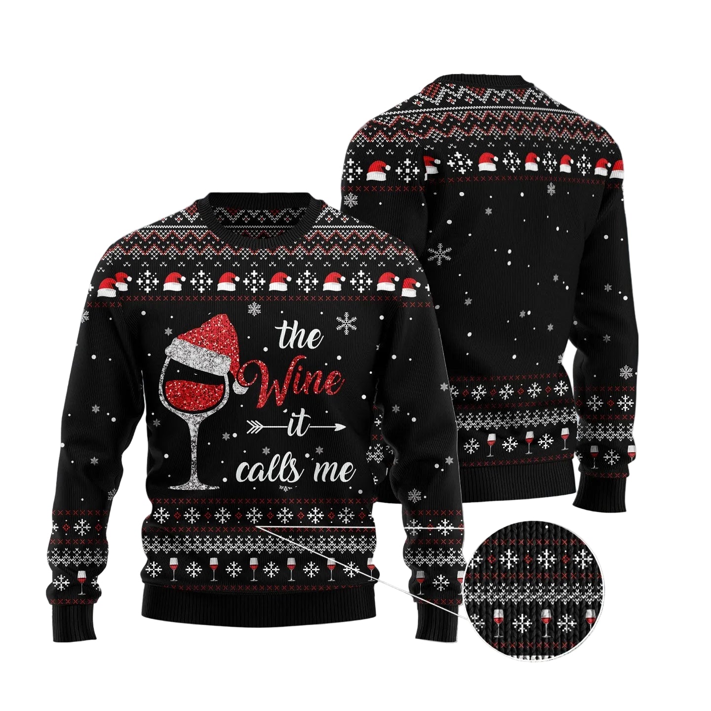 Red Wine It Calls Me Ugly Christmas Sweater, Funny Wine Lover Holiday Pullover, Christmas Gatherings and Parties