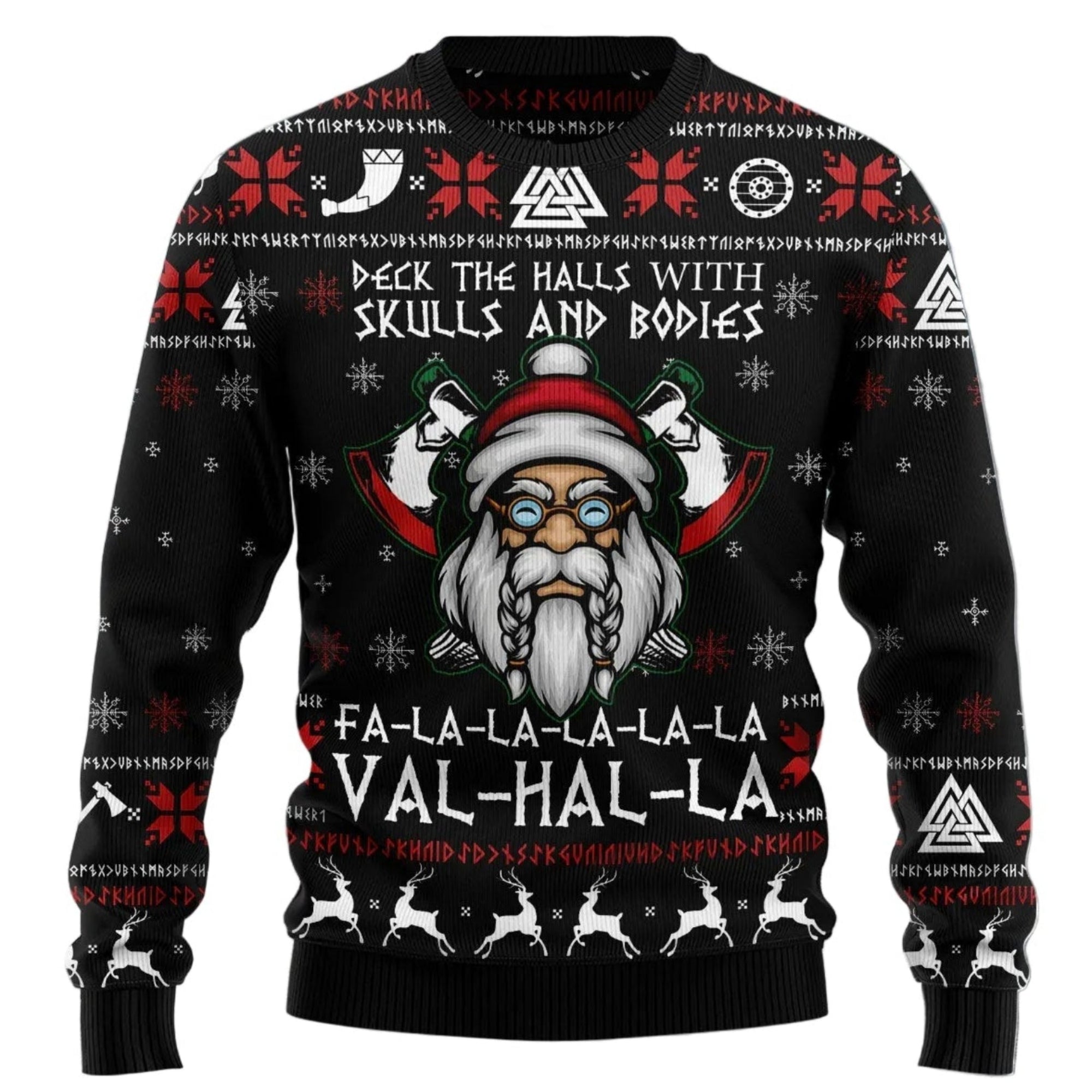 Viking Skull Ugly Christmas Sweater, Funny Norse Christmas Sweater with Skull Design, Unique Holiday Gift for Viking Fans