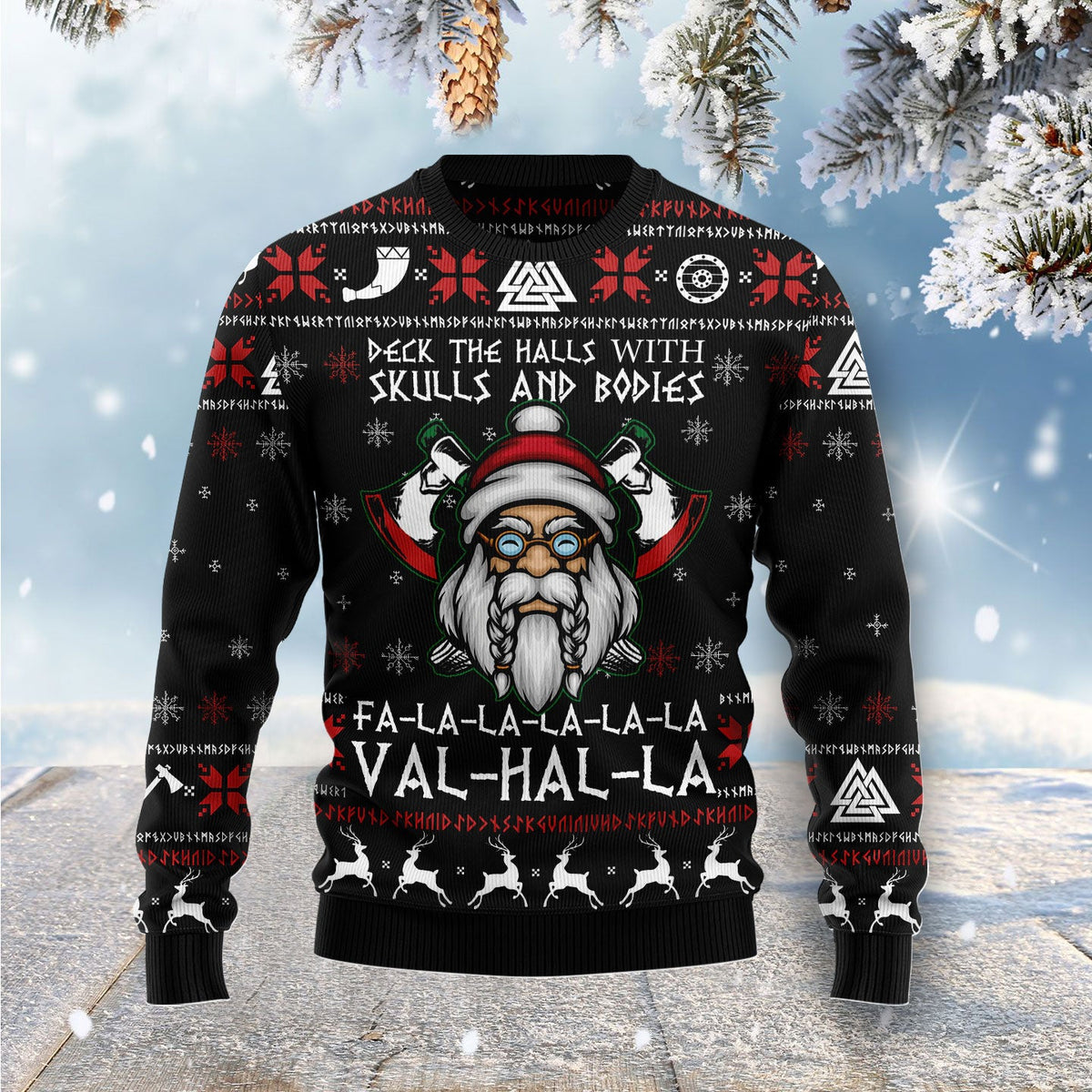 Viking Skull Ugly Christmas Sweater, Funny Norse Christmas Sweater with Skull Design, Unique Holiday Gift for Viking Fans